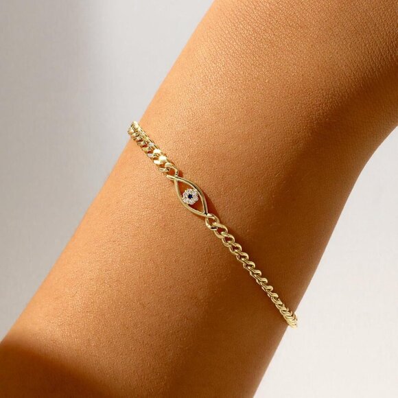 🆕 Mideeo Heart Pearl Bracelets Women Gold Evil Eye Diamond Cuban Jewelry Gift - Picture 4 of 7